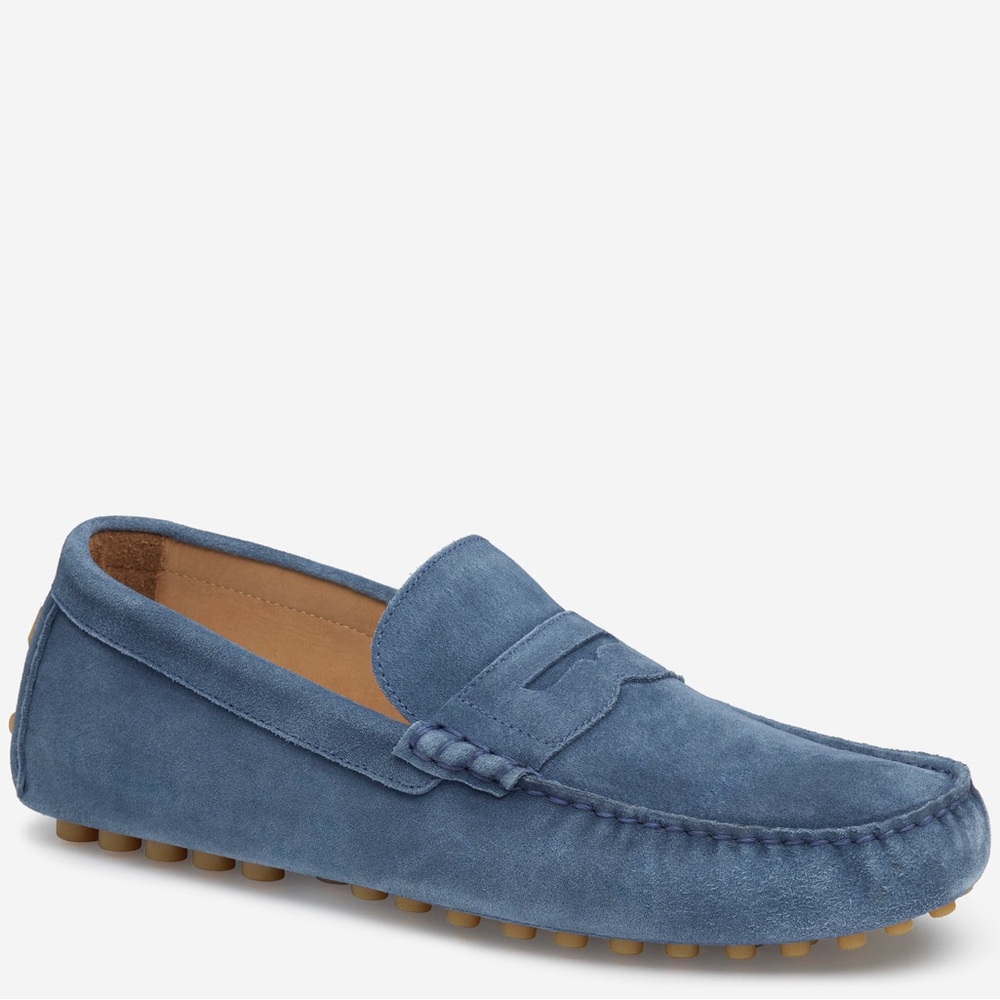 Johnston & Murphy Blue Suede Penny Driver Loafers